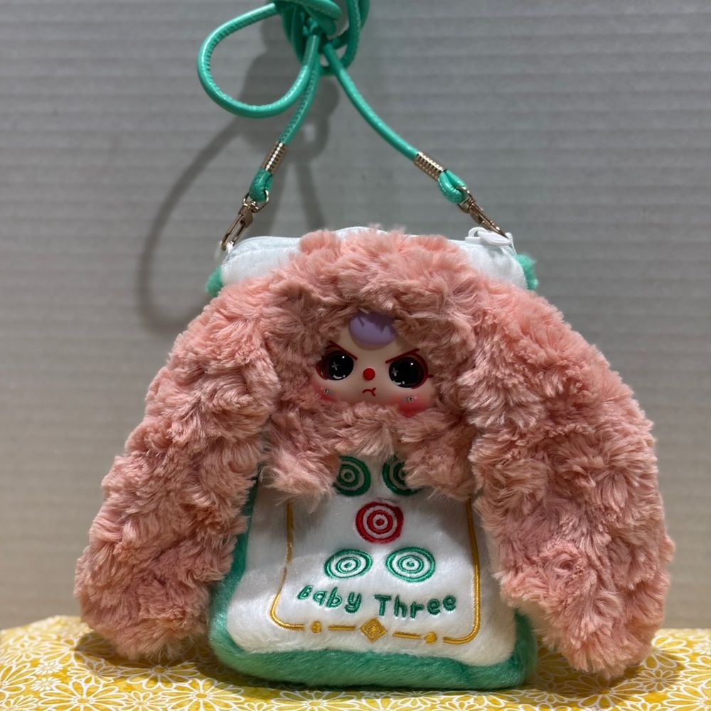 NEW CUTE PINK BUNNY CELL PHONE POUCH WITH SPECIAL EYES & AQUA STRAP